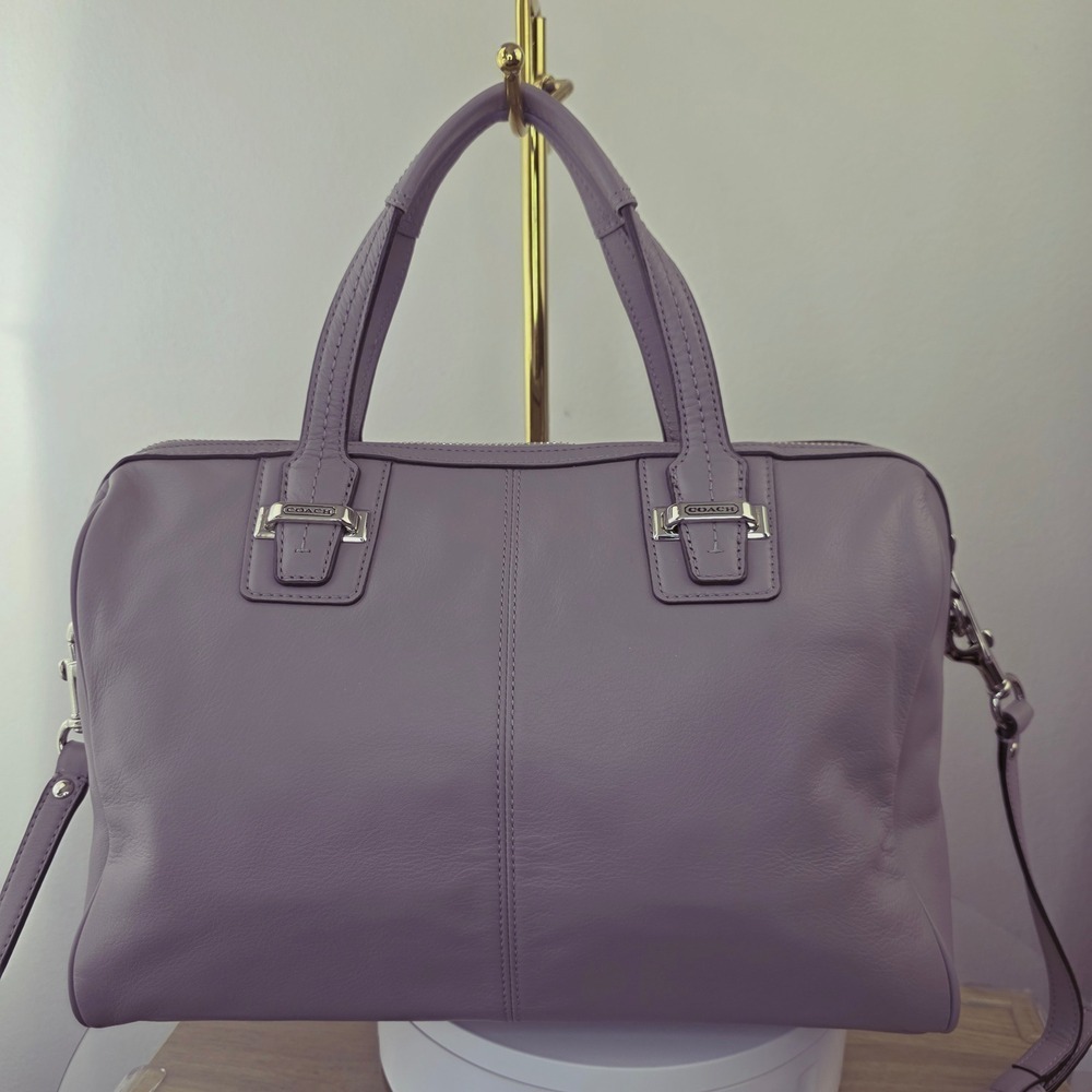 Coach Taylor East West Satchel Lavender Purple Leather Shoulder Bag - Picture 2 of 13